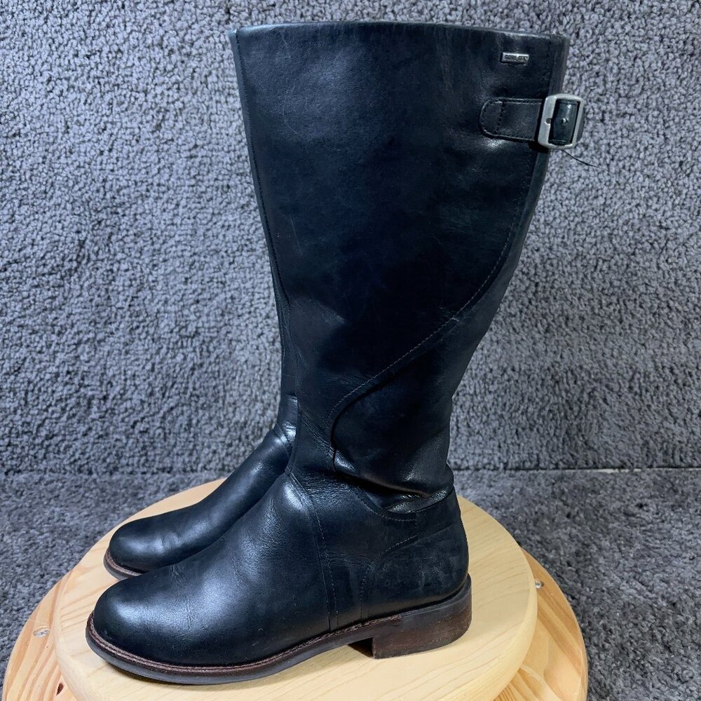 Clarks Denton Gore-Tex Riding Boots Women Size 7.5 Black Leather Waterproof Tall